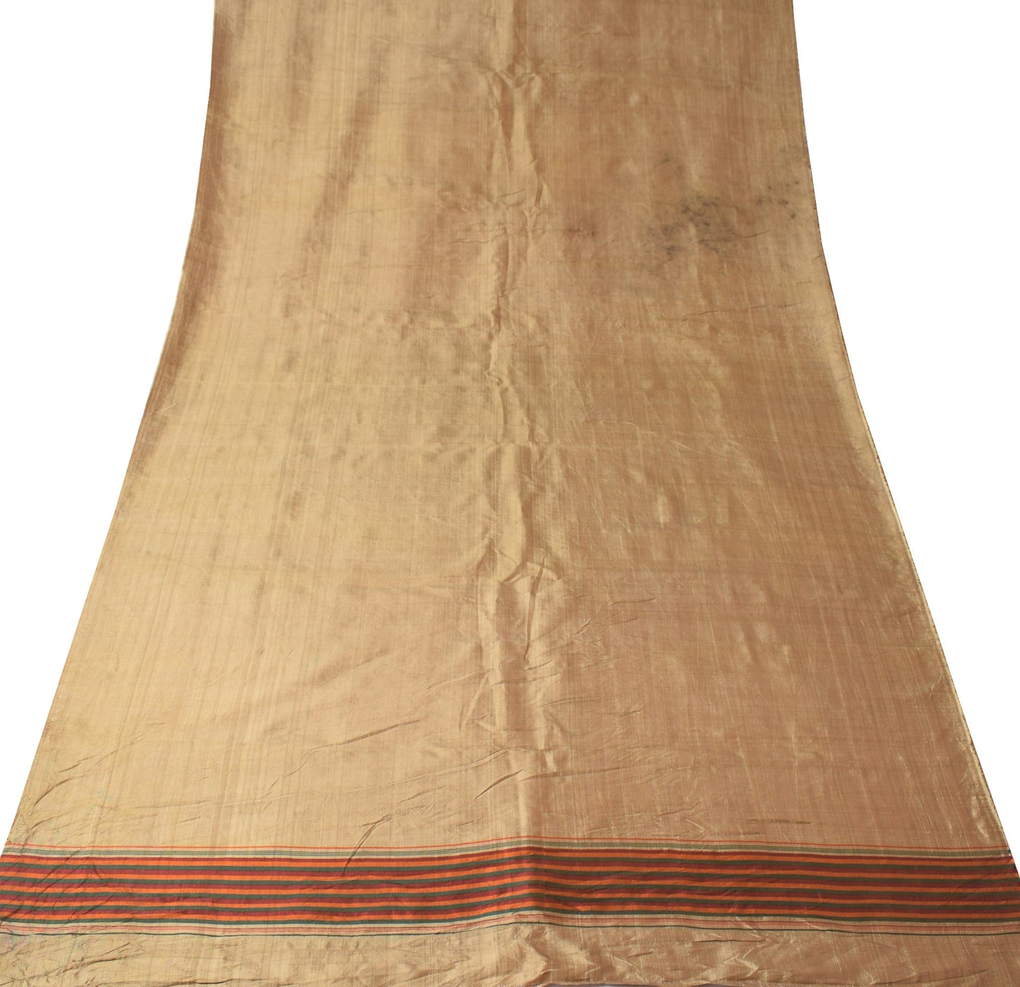 Sushila Vintage Brown Sari Remnant Scrap Indian Woven Pure Silk 4YD Craft Fabric