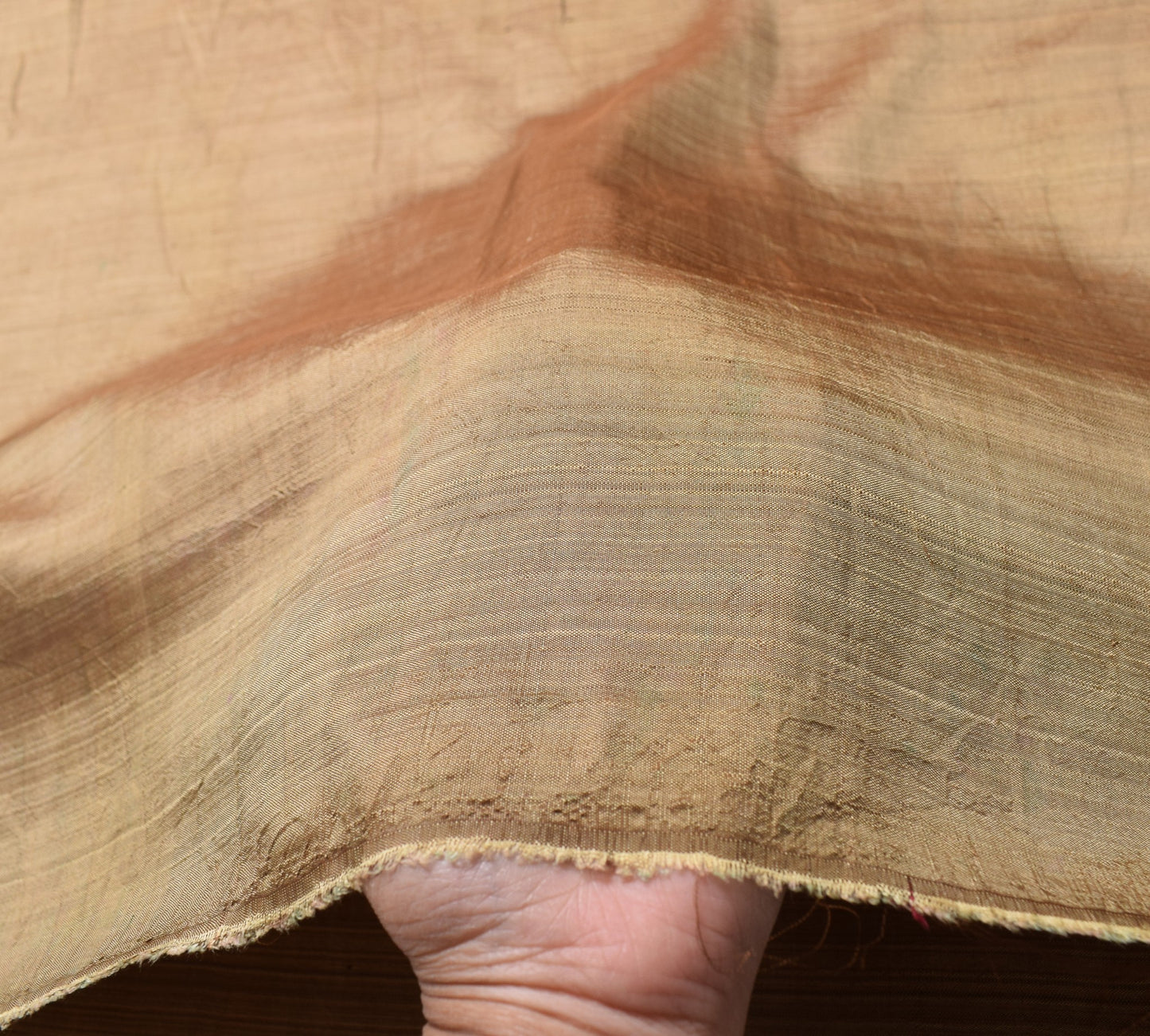 Sushila Vintage Brown Sari Remnant Scrap Indian Woven Pure Silk 4YD Craft Fabric