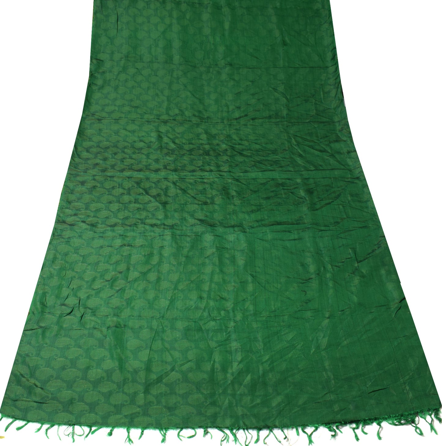 Sushila Vintage Green Sari Remnant Scrap Woven Paisley Pure Silk Craft Fabric