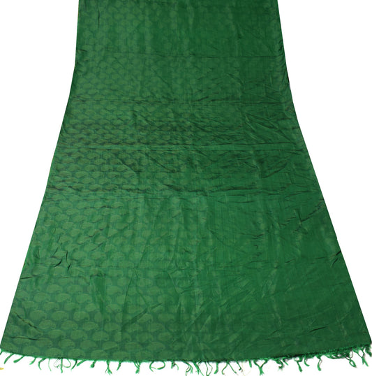 Sushila Vintage Green Sari Remnant Scrap Woven Paisley Pure Silk Craft Fabric
