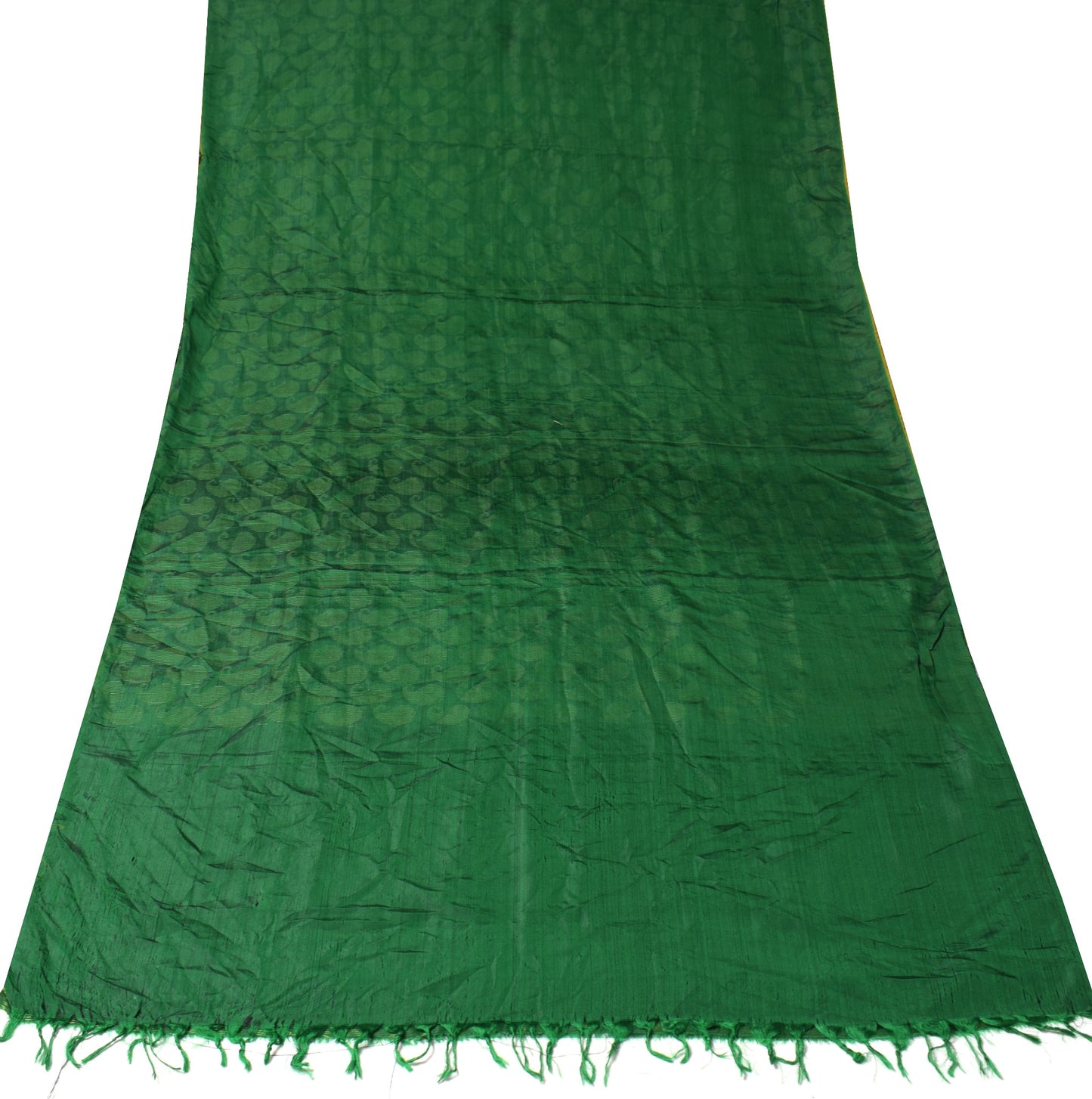 Sushila Vintage Green Sari Remnant Scrap Woven Paisley Pure Silk Craft Fabric