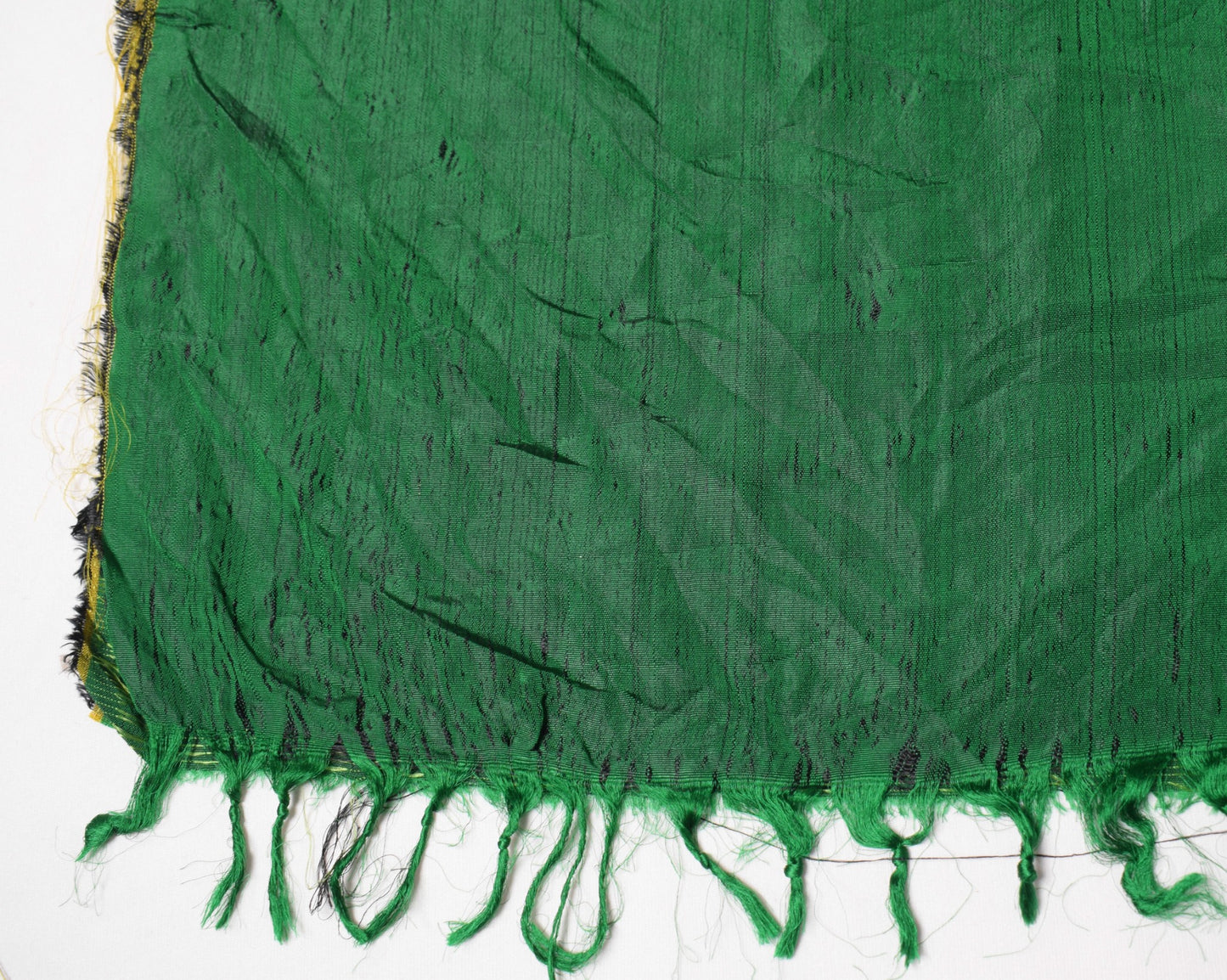 Sushila Vintage Green Sari Remnant Scrap Woven Paisley Pure Silk Craft Fabric