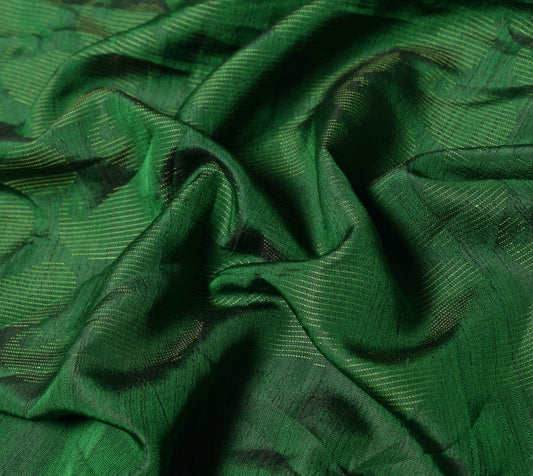 Sushila Vintage Green Sari Remnant Scrap Woven Paisley Pure Silk Craft Fabric