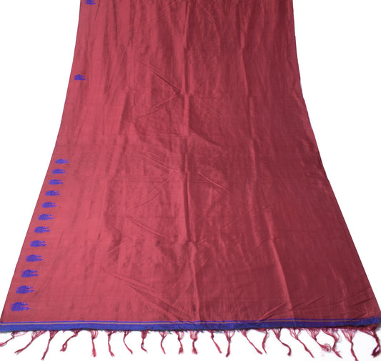 Sushila Vintage Maroon Sari Remnant Scrap Peacock Woven Pure Silk Craft Fabric