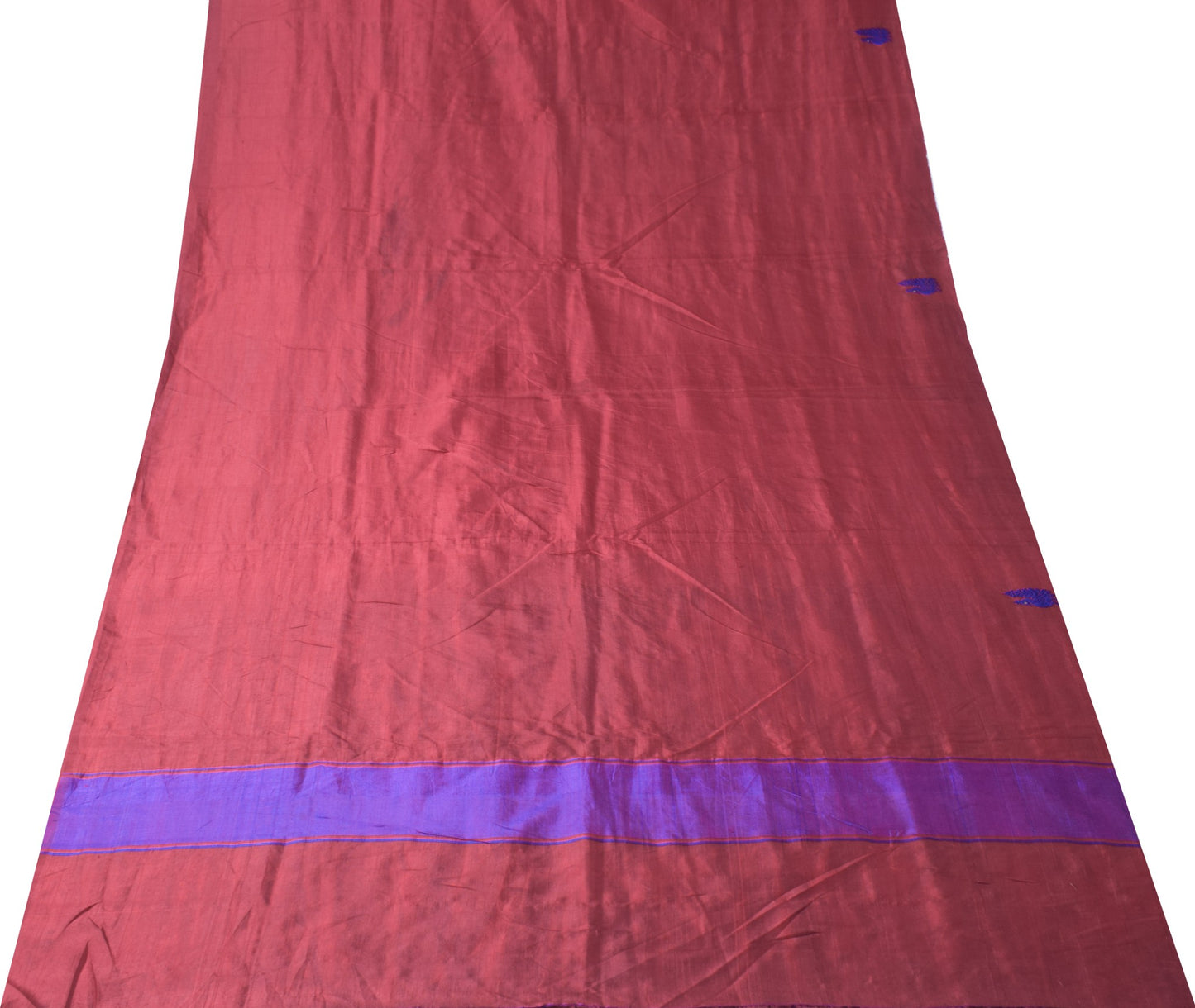 Sushila Vintage Maroon Sari Remnant Scrap Peacock Woven Pure Silk Craft Fabric