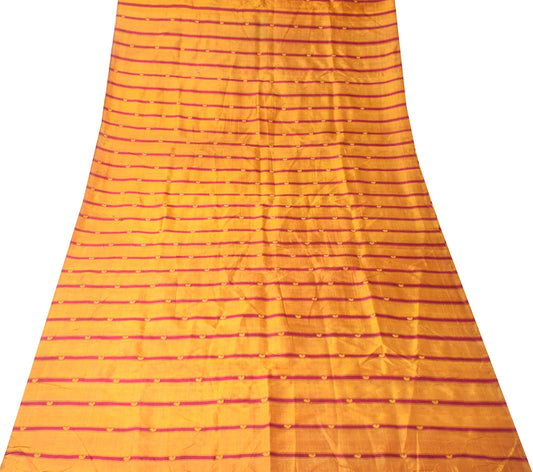 Sushila Vintage Mustard Sari Remnant Scrap Woven Pure Silk 5 Yard Craft Fabric