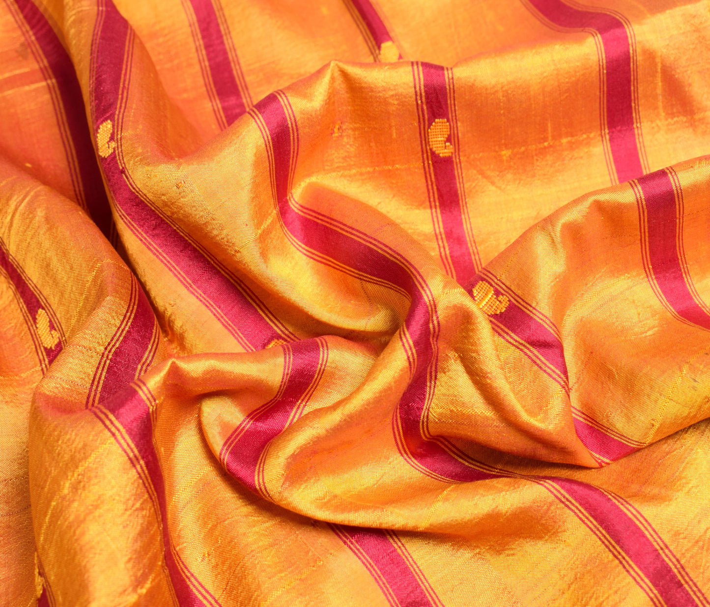 Sushila Vintage Mustard Sari Remnant Scrap Woven Pure Silk 5 Yard Craft Fabric