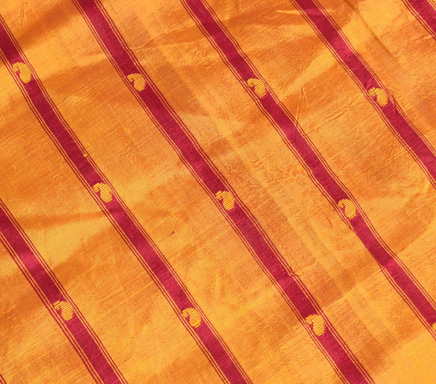 Sushila Vintage Mustard Sari Remnant Scrap Woven Pure Silk 5 Yard Craft Fabric