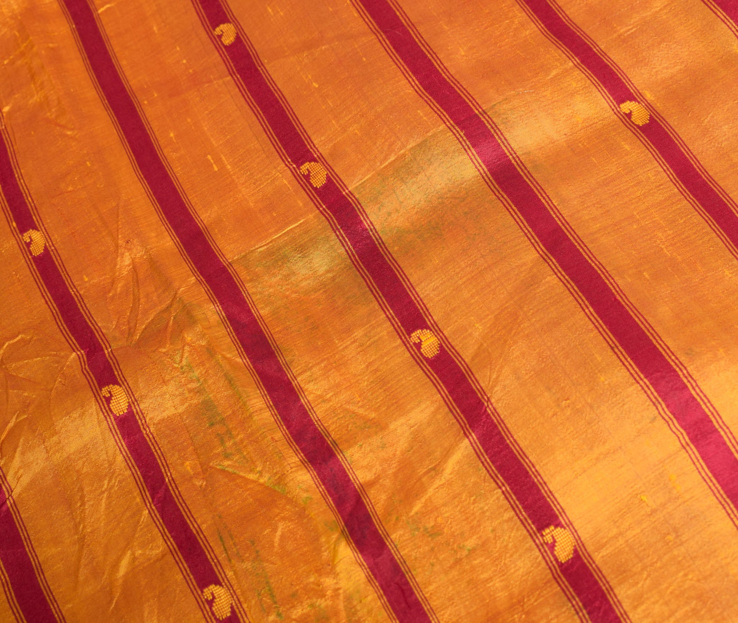 Sushila Vintage Mustard Sari Remnant Scrap Woven Pure Silk 5 Yard Craft Fabric