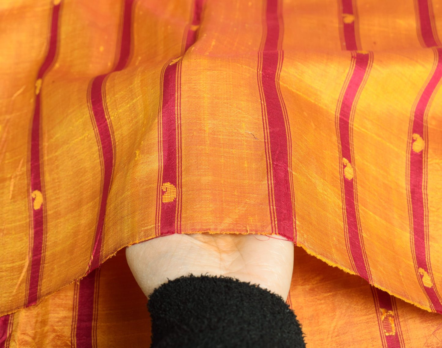 Sushila Vintage Mustard Sari Remnant Scrap Woven Pure Silk 5 Yard Craft Fabric