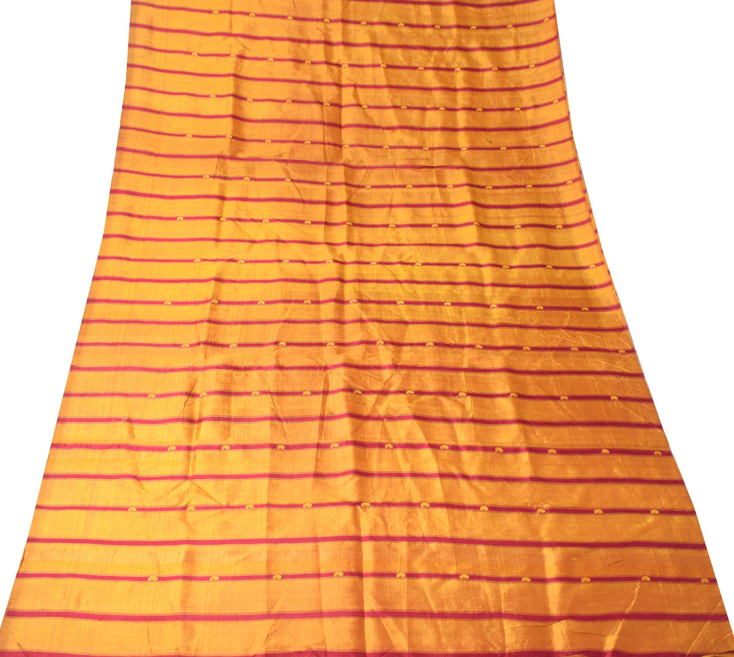 Sushila Vintage Mustard Sari Remnant Scrap Woven Pure Silk 5 Yard Craft Fabric