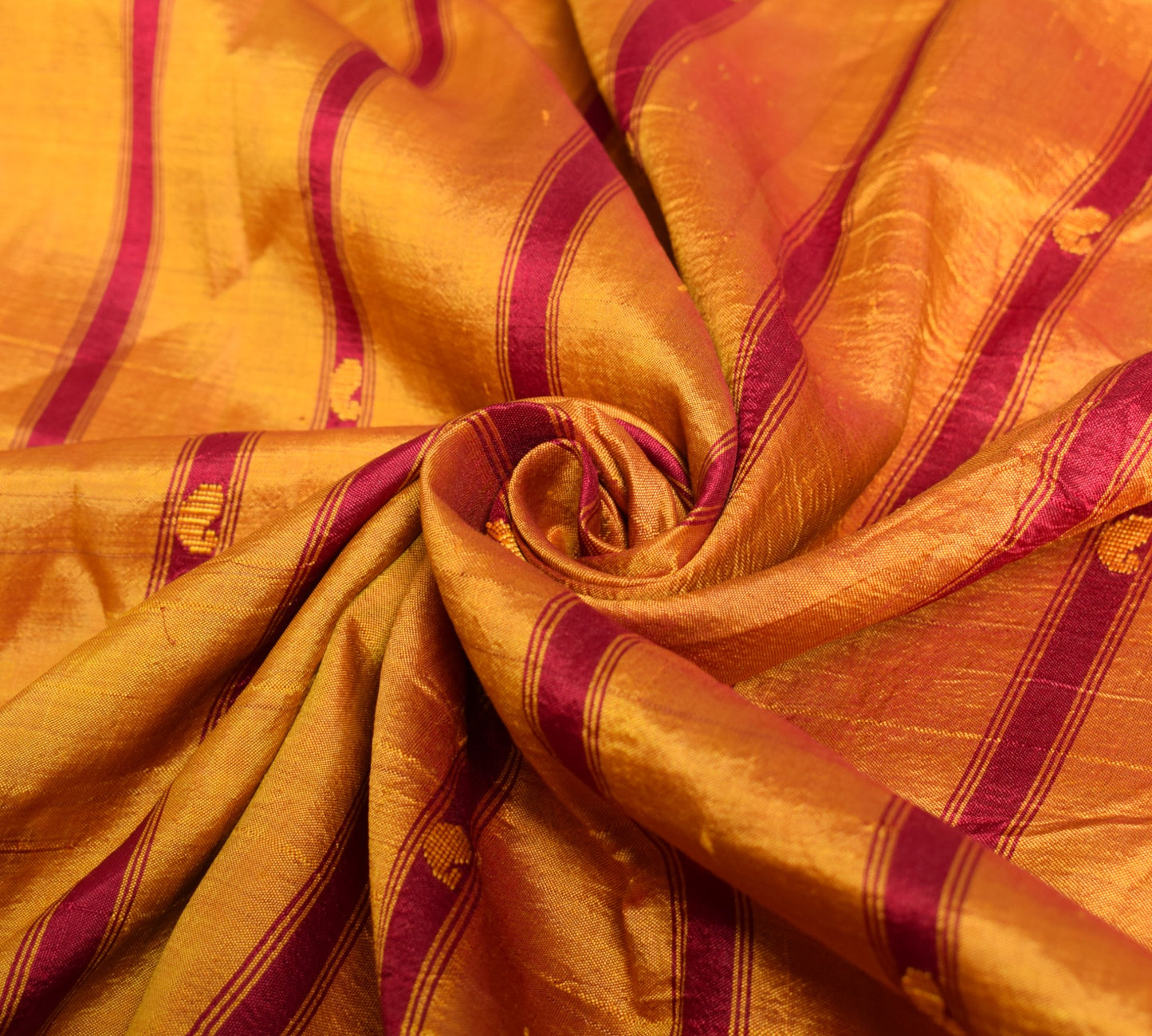 Sushila Vintage Mustard Sari Remnant Scrap Woven Pure Silk 5 Yard Craft Fabric