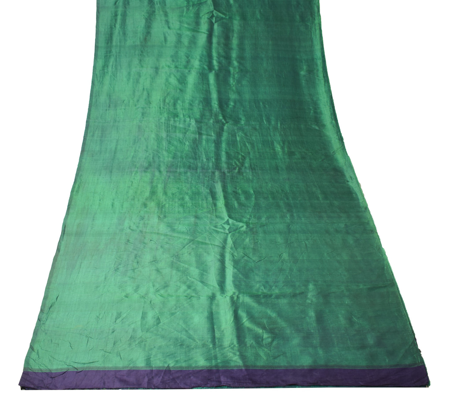 Sushila Vintage Dual Toned GreenSari Remnant Scrap Pure Silk 4 Yard Craft Fabric