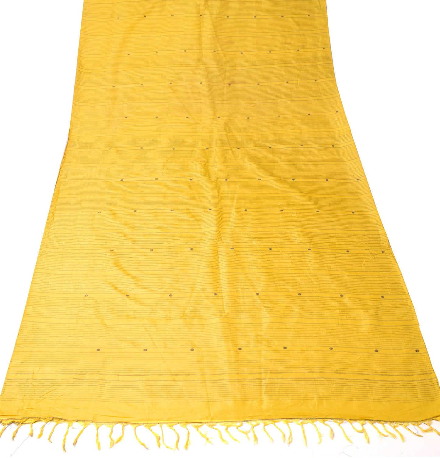 Sushila Vintage Yellow Sari Remnant Scrap Pure Silk Hand woven 5 YD Craft Fabric