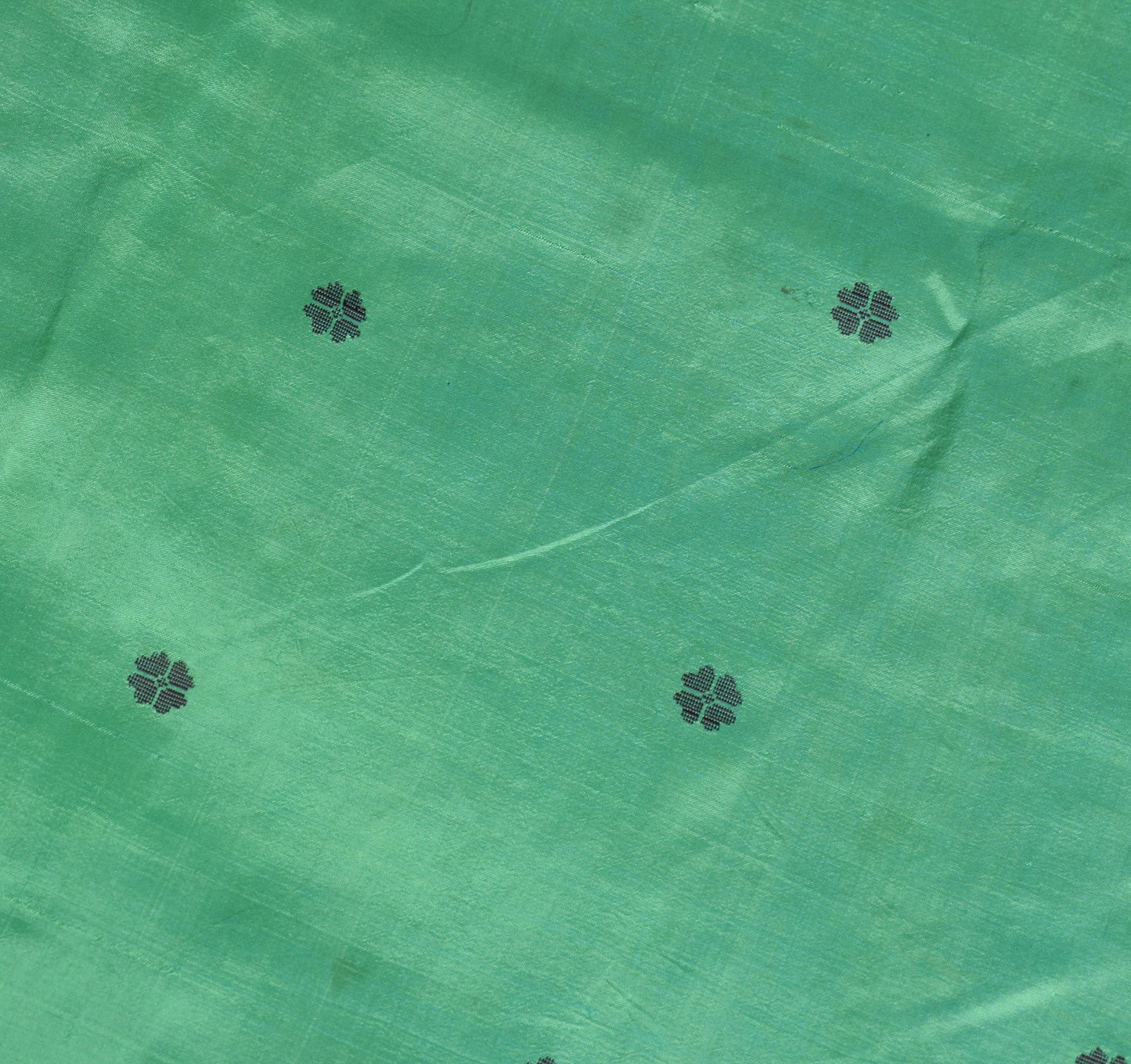 Sushila Vintage PureSilk Sari Remnant Scrap Aqua Green Floral Woven Craft Fabric