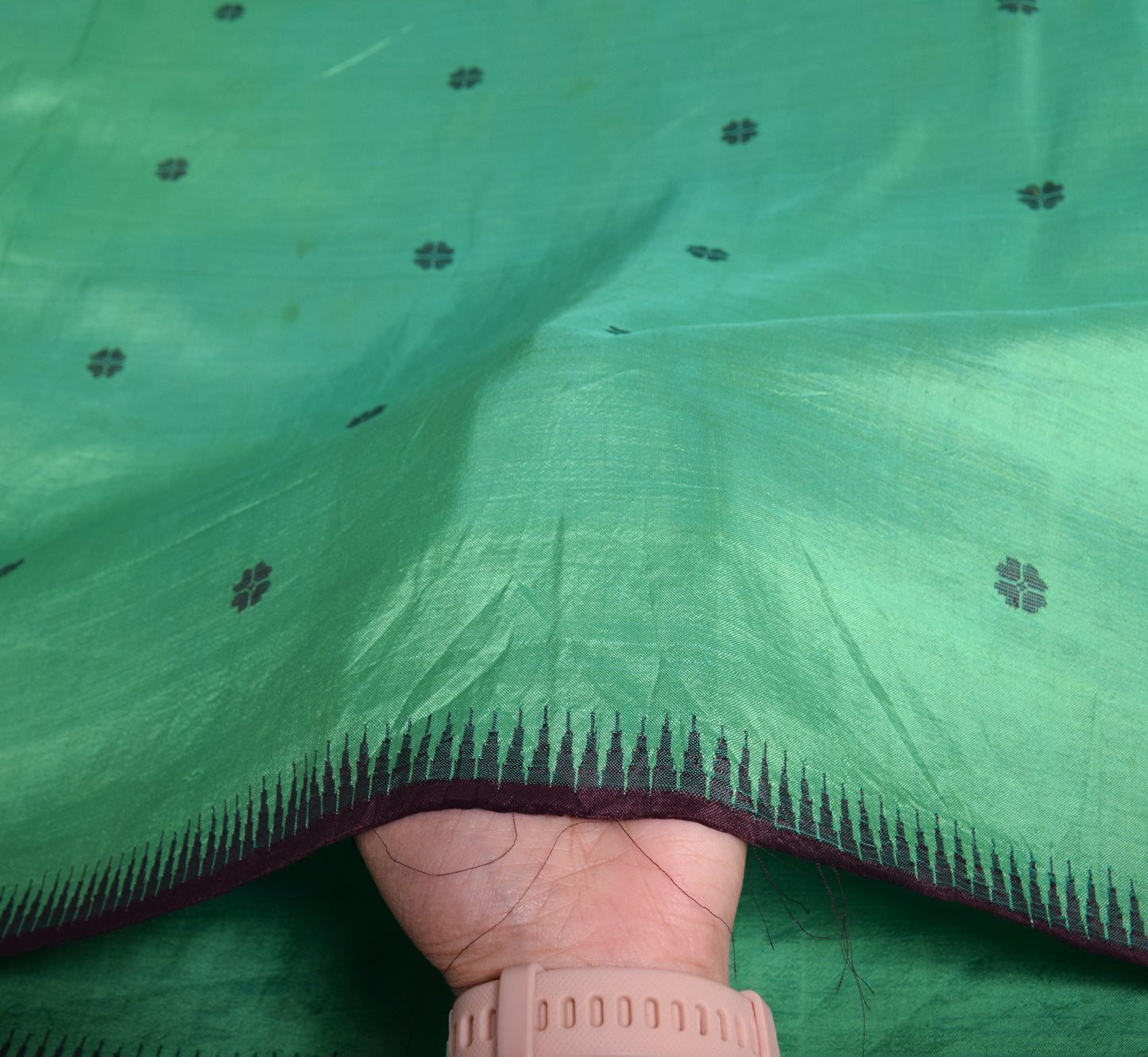 Sushila Vintage PureSilk Sari Remnant Scrap Aqua Green Floral Woven Craft Fabric