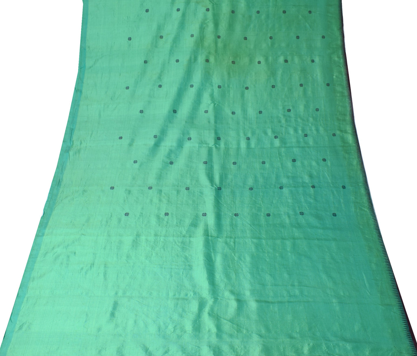Sushila Vintage PureSilk Sari Remnant Scrap Aqua Green Floral Woven Craft Fabric