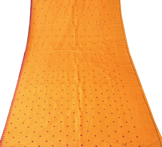 Sushila Vintage Polka Dot Sari Remnant Scrap Orange Pure Silk Woven Craft Fabric