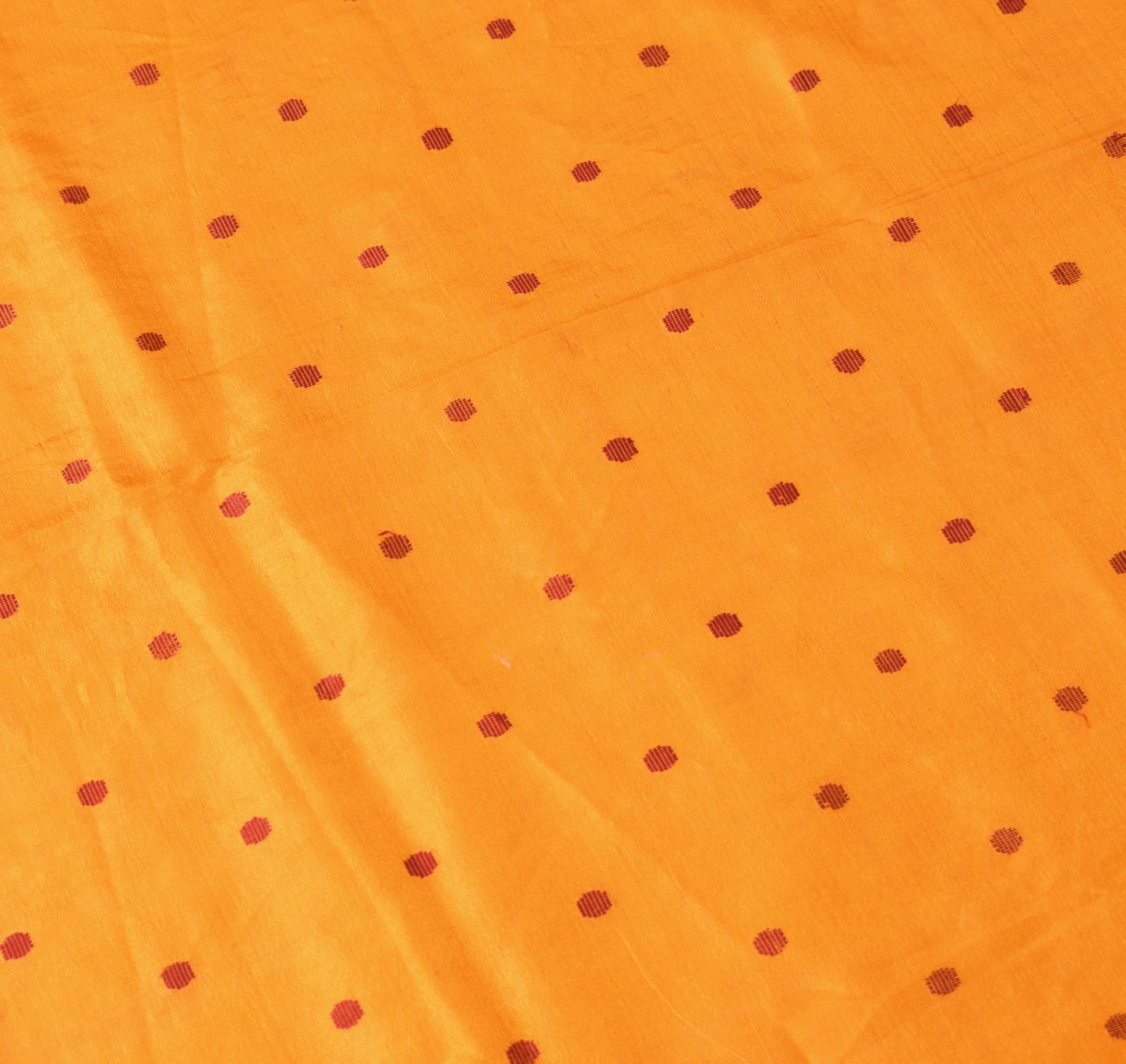 Sushila Vintage Polka Dot Sari Remnant Scrap Orange Pure Silk Woven Craft Fabric