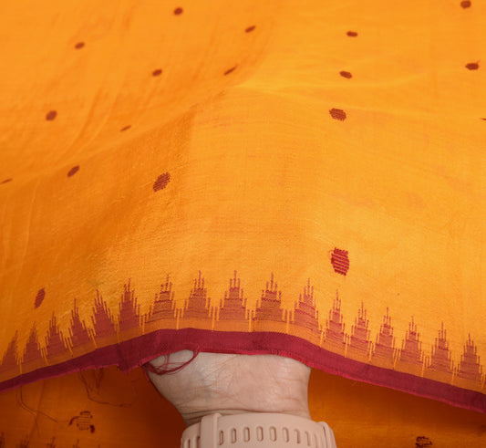 Sushila Vintage Polka Dot Sari Remnant Scrap Orange Pure Silk Woven Craft Fabric