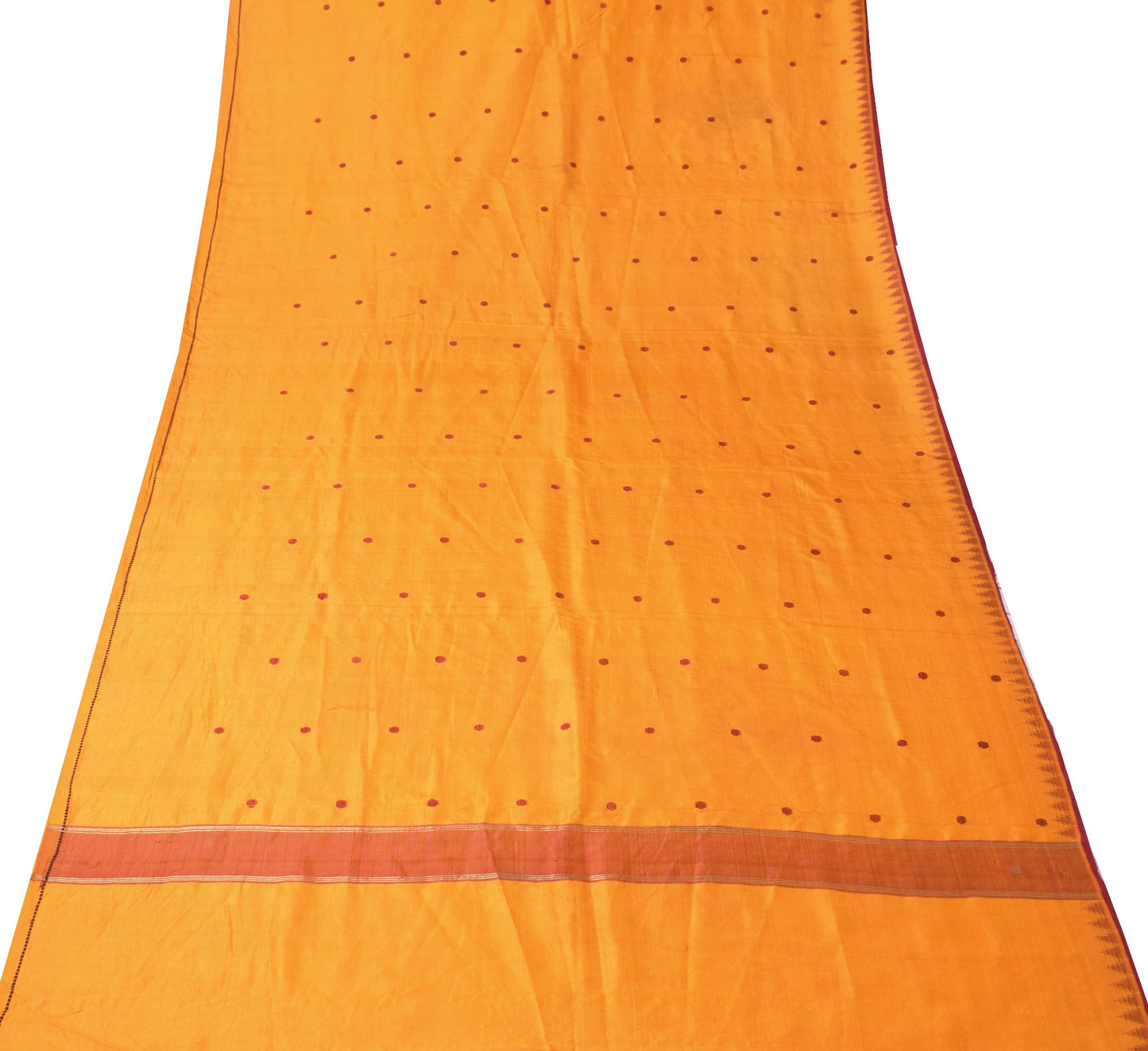 Sushila Vintage Polka Dot Sari Remnant Scrap Orange Pure Silk Woven Craft Fabric