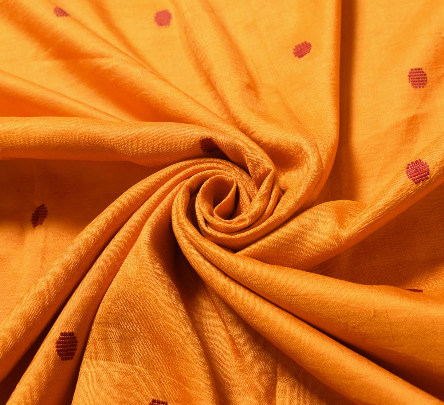 Sushila Vintage Polka Dot Sari Remnant Scrap Orange Pure Silk Woven Craft Fabric