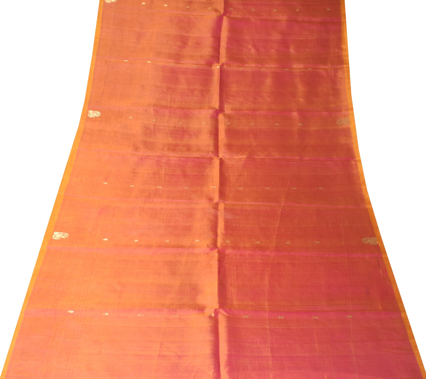 Sushila Vintage Mustard Sari Remnant Scrap Pure Silk Dual Tone Craft Fabric