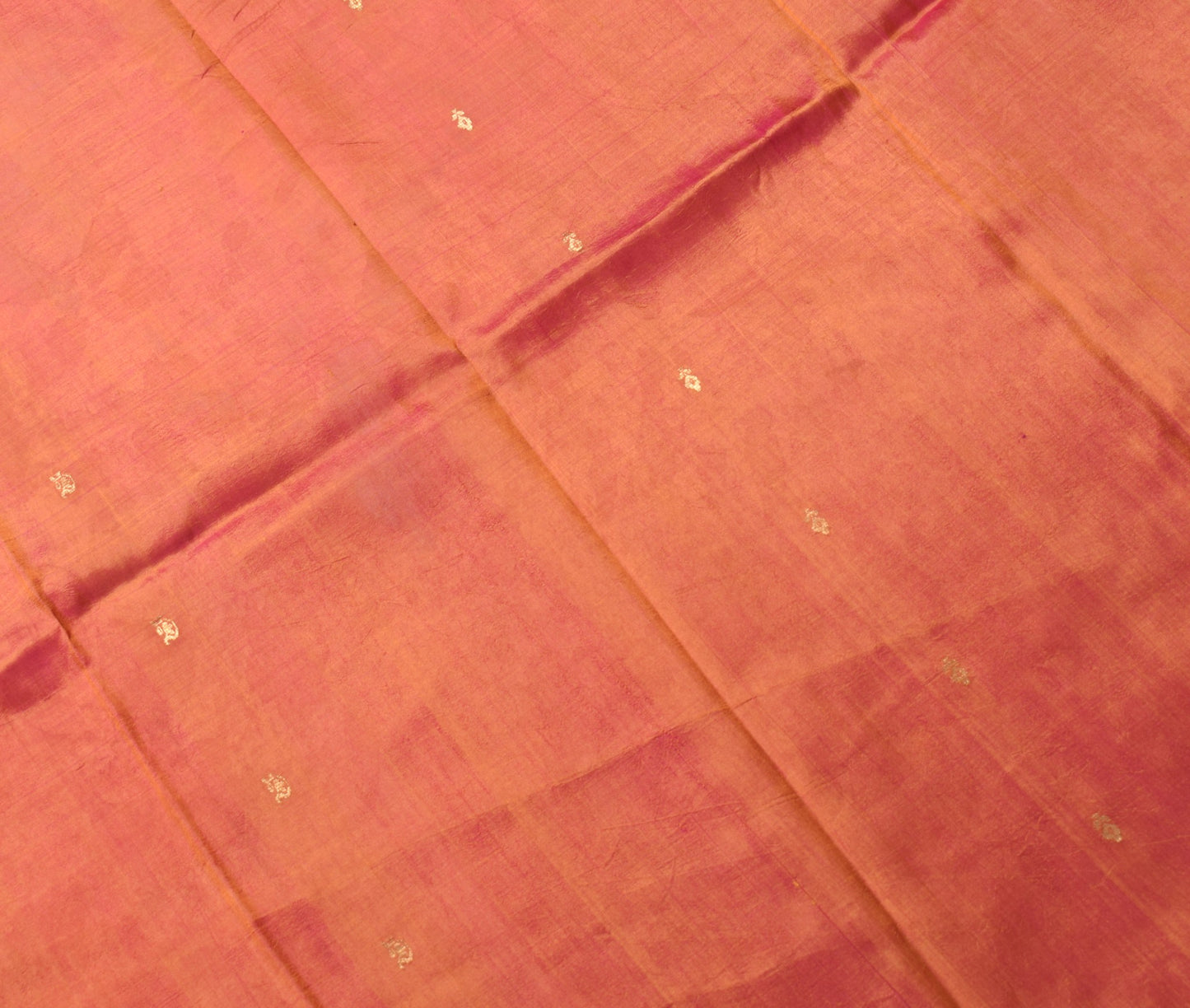 Sushila Vintage Mustard Sari Remnant Scrap Pure Silk Dual Tone Craft Fabric