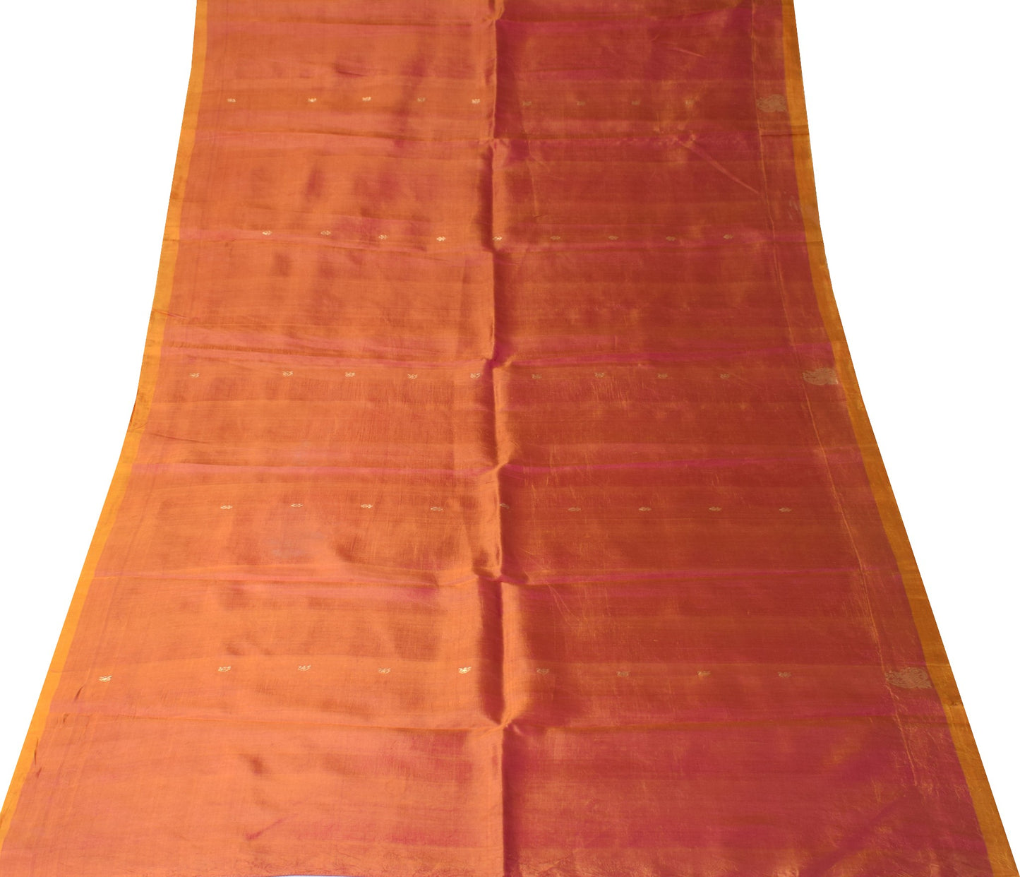 Sushila Vintage Mustard Sari Remnant Scrap Pure Silk Dual Tone Craft Fabric