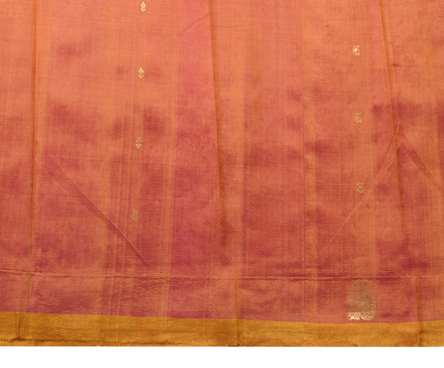 Sushila Vintage Mustard Sari Remnant Scrap Pure Silk Dual Tone Craft Fabric