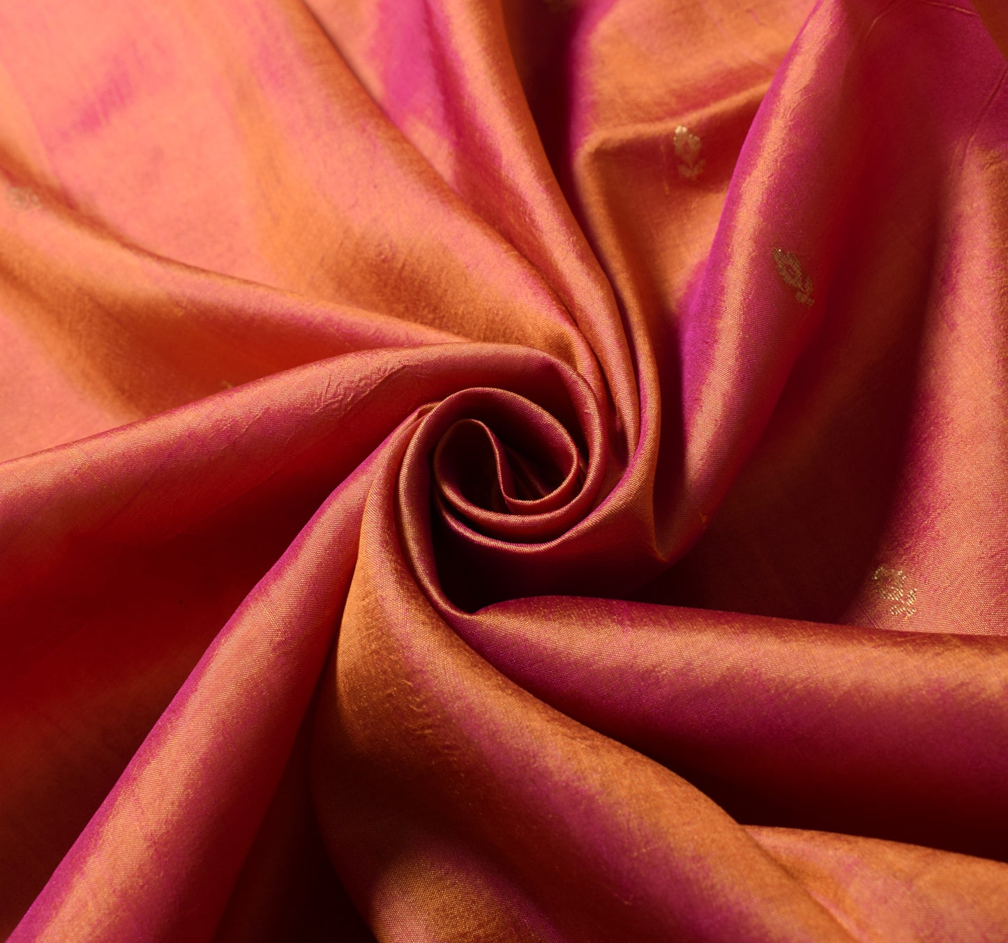 Sushila Vintage Mustard Sari Remnant Scrap Pure Silk Dual Tone Craft Fabric