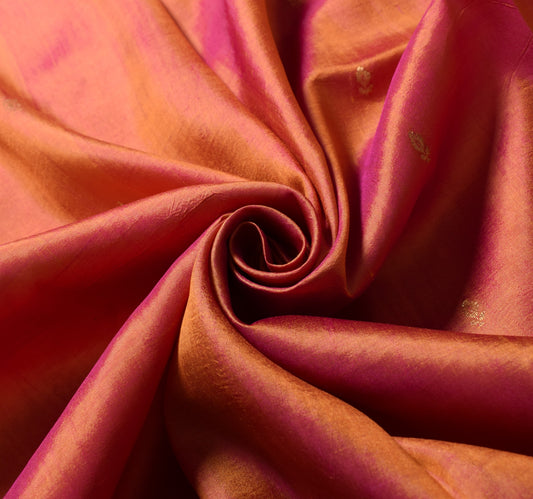 Sushila Vintage Mustard Sari Remnant Scrap Pure Silk Dual Tone Craft Fabric