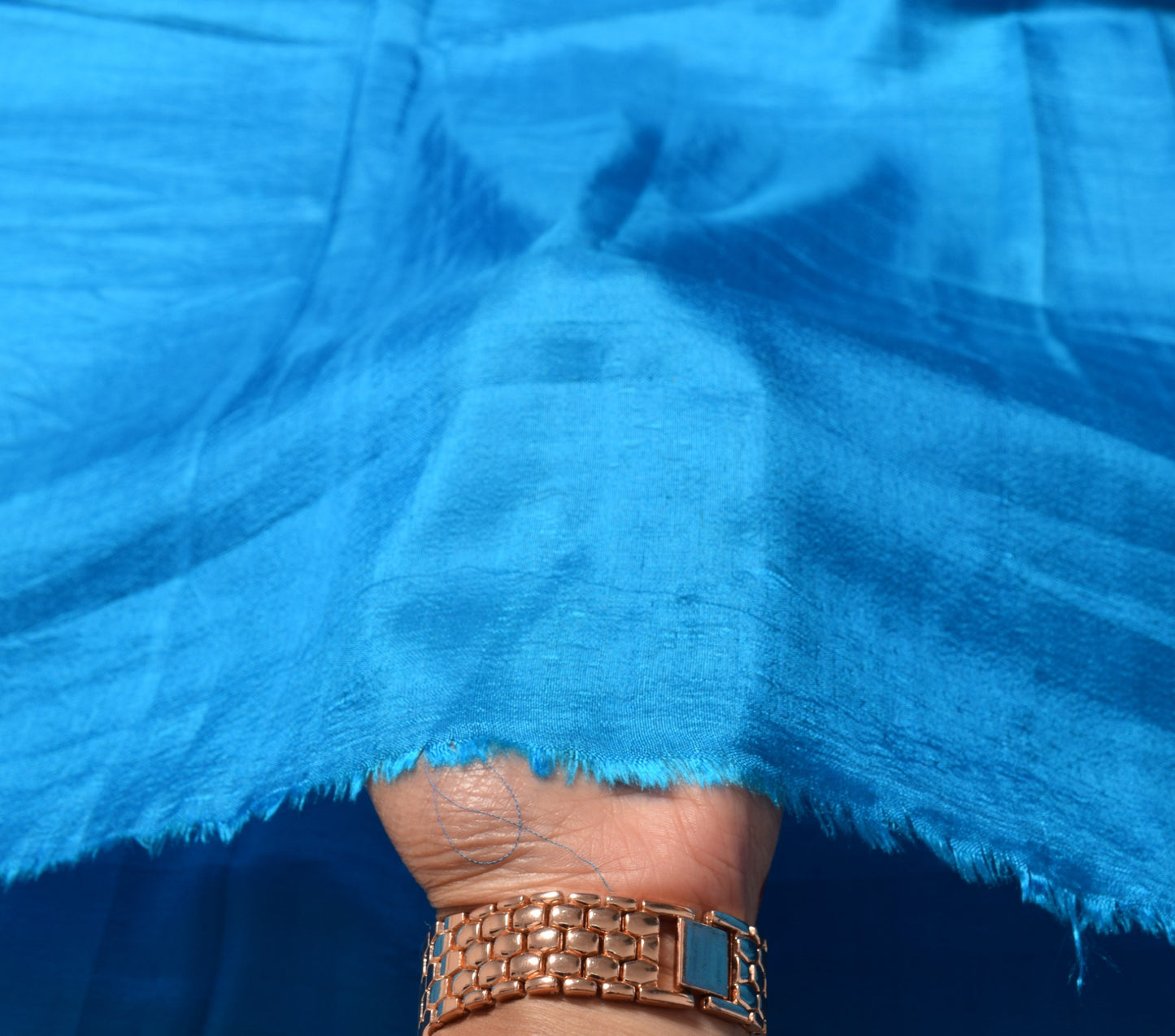 Sushila Vintage Turquoise Blue Sari Remnant Scrap Pure Silk Indian Craft Fabric