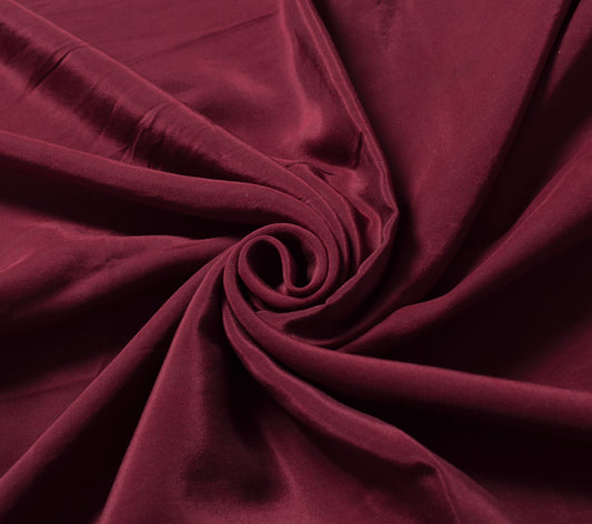 Sushila Vintage Maroon Sari Remnant Scrap Pure Crepe Silk 4 Yard Craft Fabric