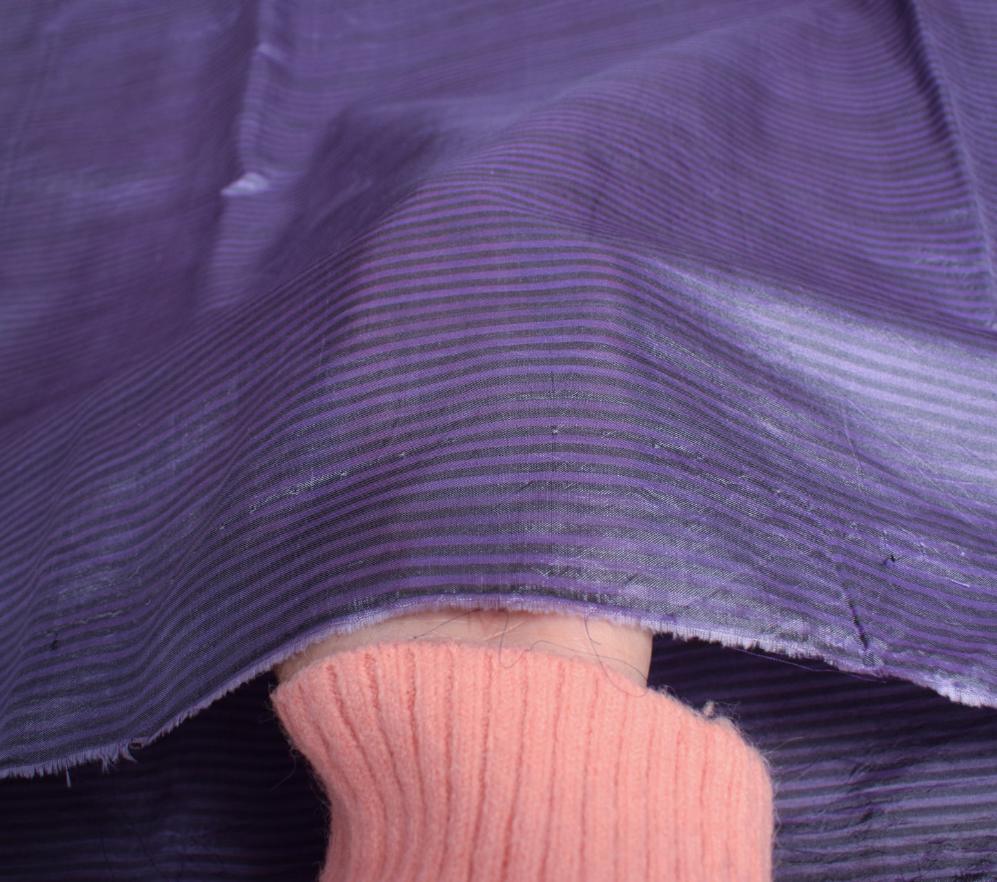 Sushila Vintage Purple Sari Remnant Scrap Pure Silk Stripes Woven Craft Fabric