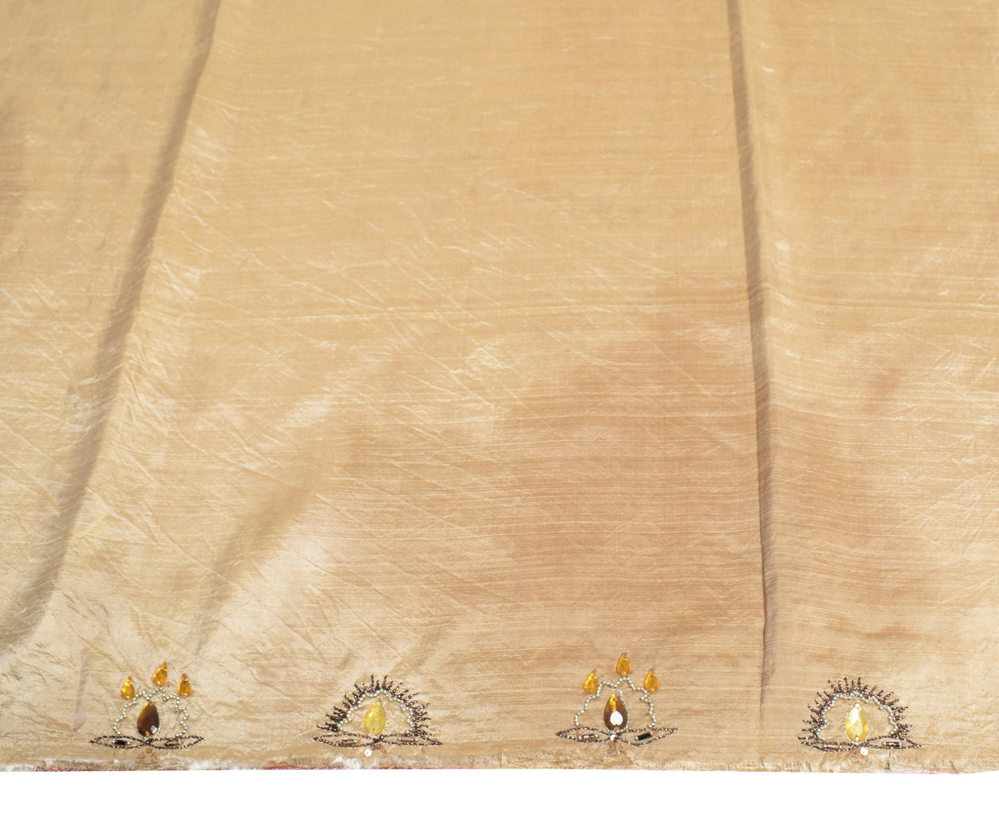 Sushila Vintage Embroidered Sari Remnant Scrap Brown Pure Silk 4YD Craft Fabric