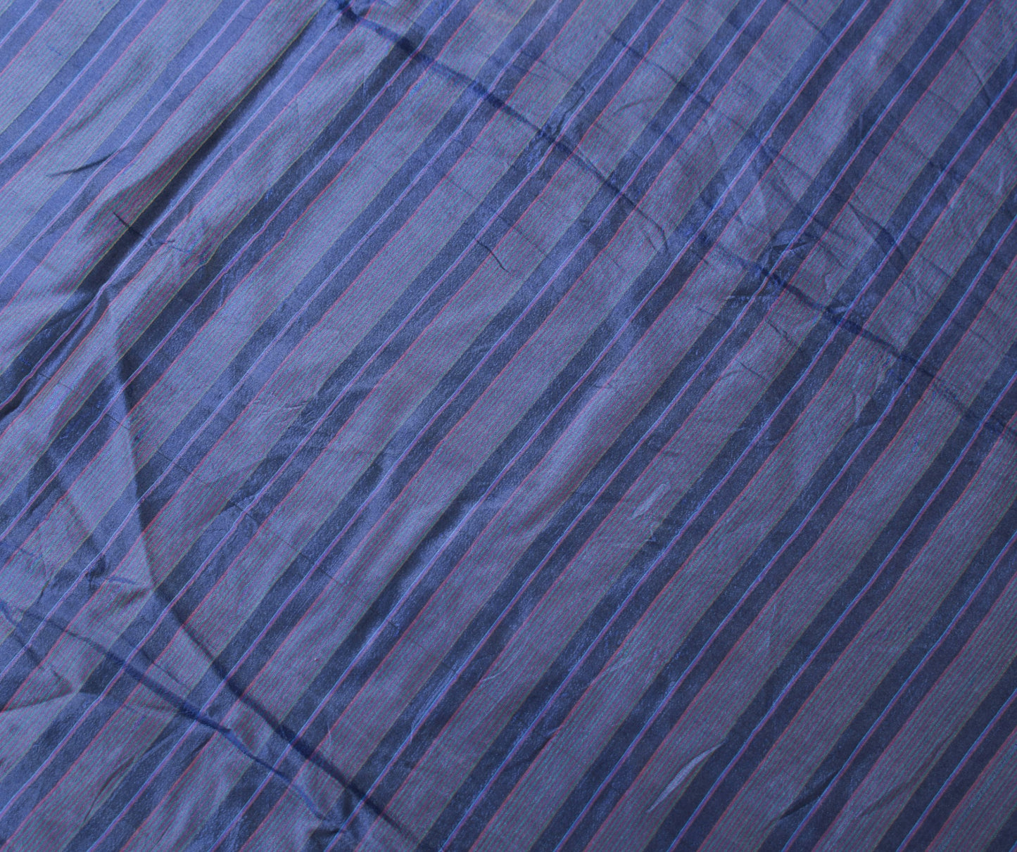 Sushila Vintage DarkBlue Sari Remnant Scrap Stripes Woven Pure Silk Craft Fabric