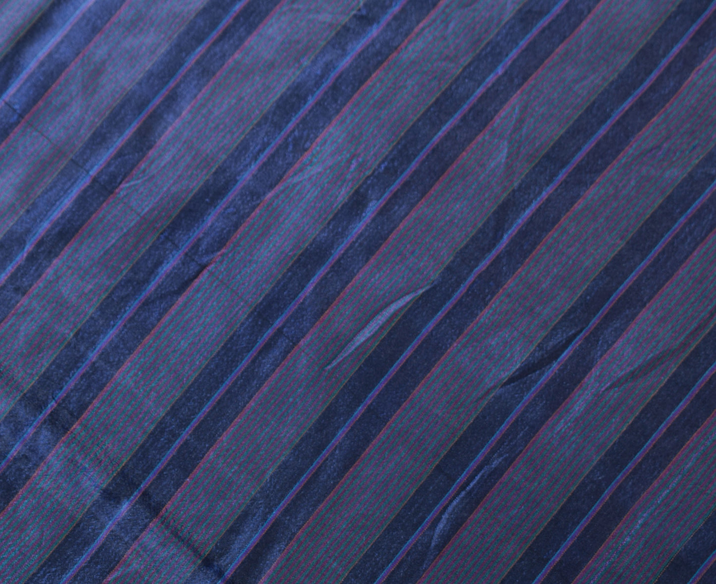 Sushila Vintage DarkBlue Sari Remnant Scrap Stripes Woven Pure Silk Craft Fabric