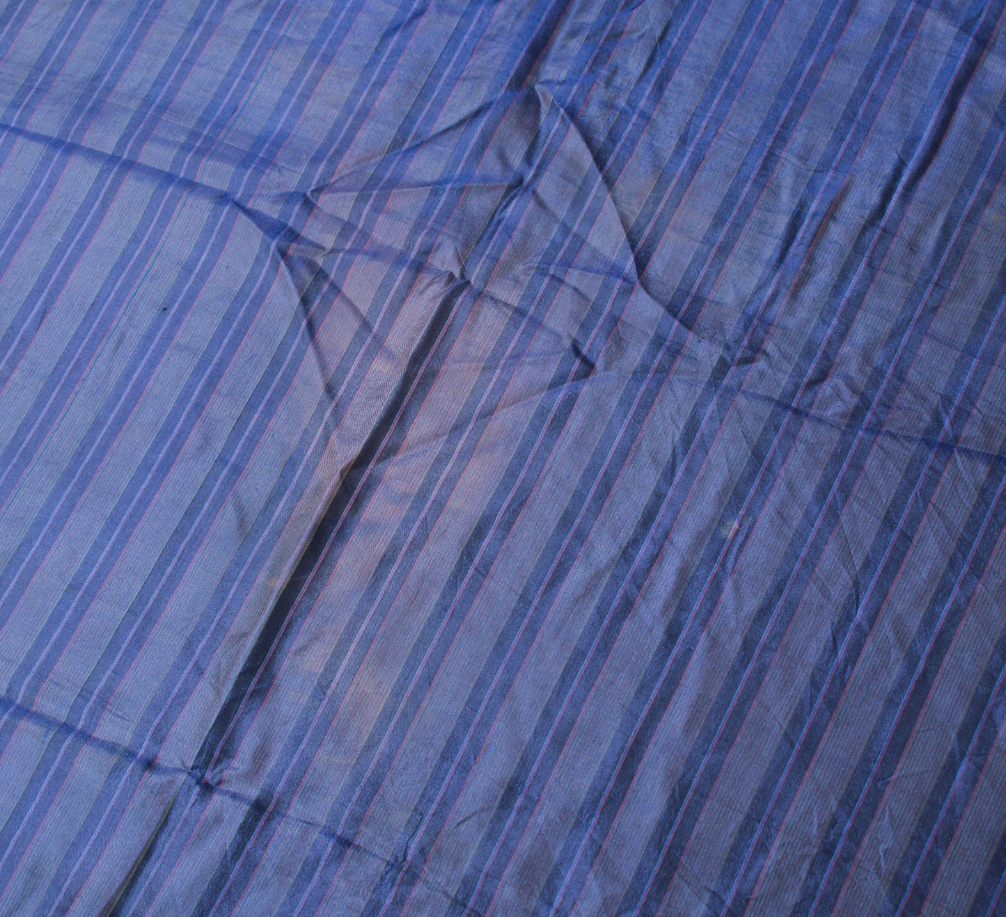 Sushila Vintage DarkBlue Sari Remnant Scrap Stripes Woven Pure Silk Craft Fabric