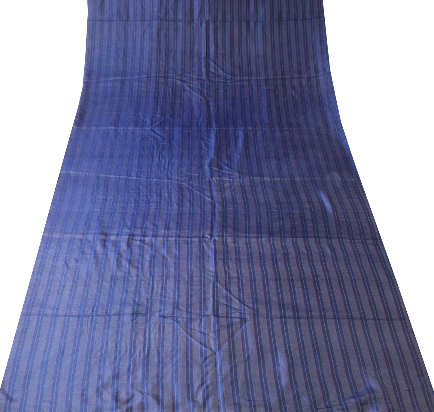 Sushila Vintage DarkBlue Sari Remnant Scrap Stripes Woven Pure Silk Craft Fabric