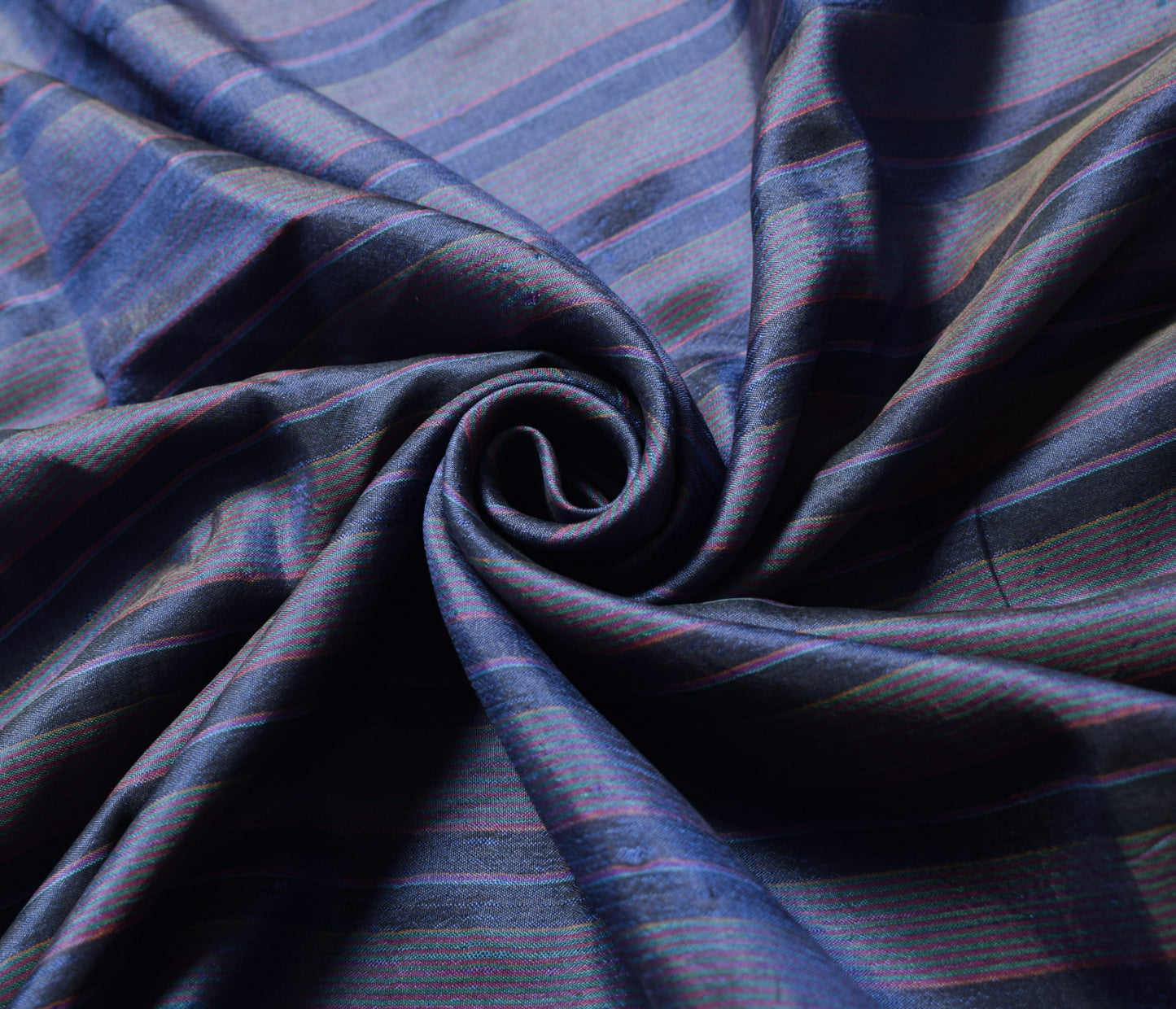 Sushila Vintage DarkBlue Sari Remnant Scrap Stripes Woven Pure Silk Craft Fabric