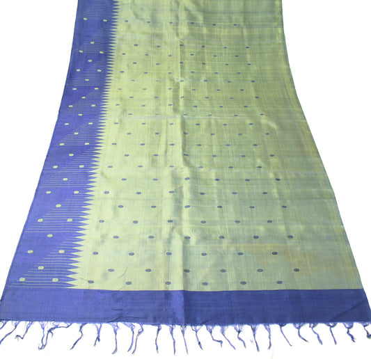 Sushila Vintage Green Sari Remnant Scrap Hand Woven Pure Silk 5 Yds Craft Fabric
