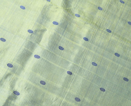 Sushila Vintage Green Sari Remnant Scrap Hand Woven Pure Silk 5 Yds Craft Fabric