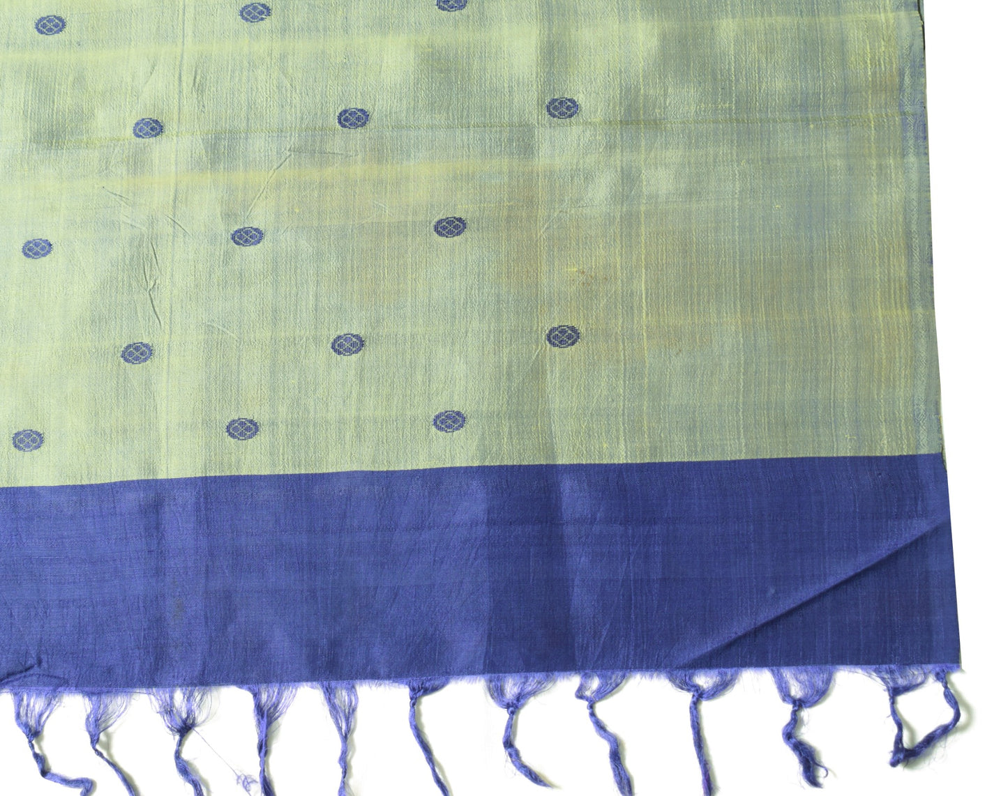 Sushila Vintage Green Sari Remnant Scrap Hand Woven Pure Silk 5 Yds Craft Fabric