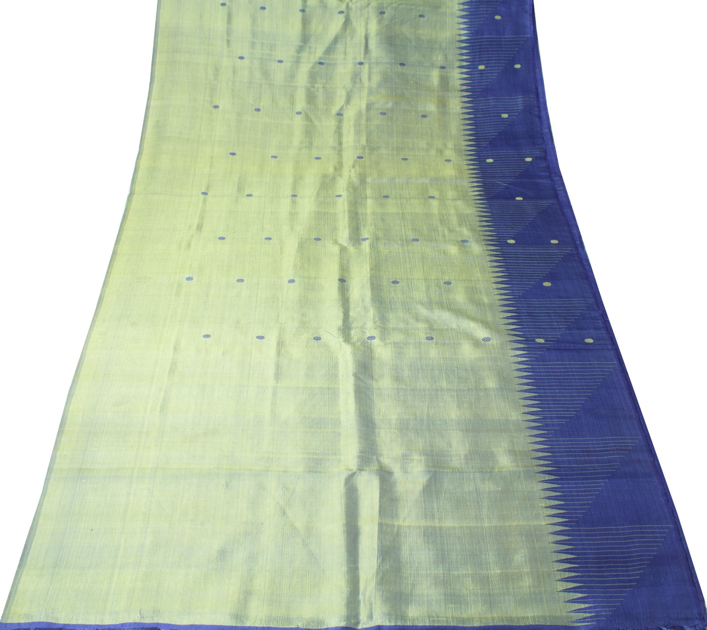 Sushila Vintage Green Sari Remnant Scrap Hand Woven Pure Silk 5 Yds Craft Fabric