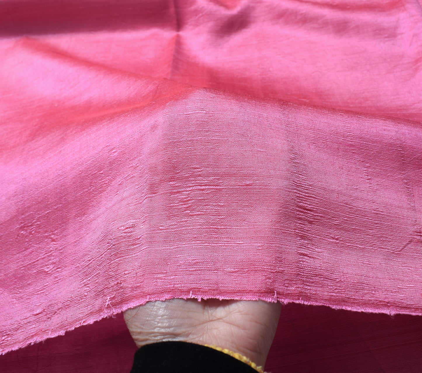 Sushila Vintage Pink Sari Remnant Scrap Dual Tone Pure Silk 4 Yard Craft Fabric