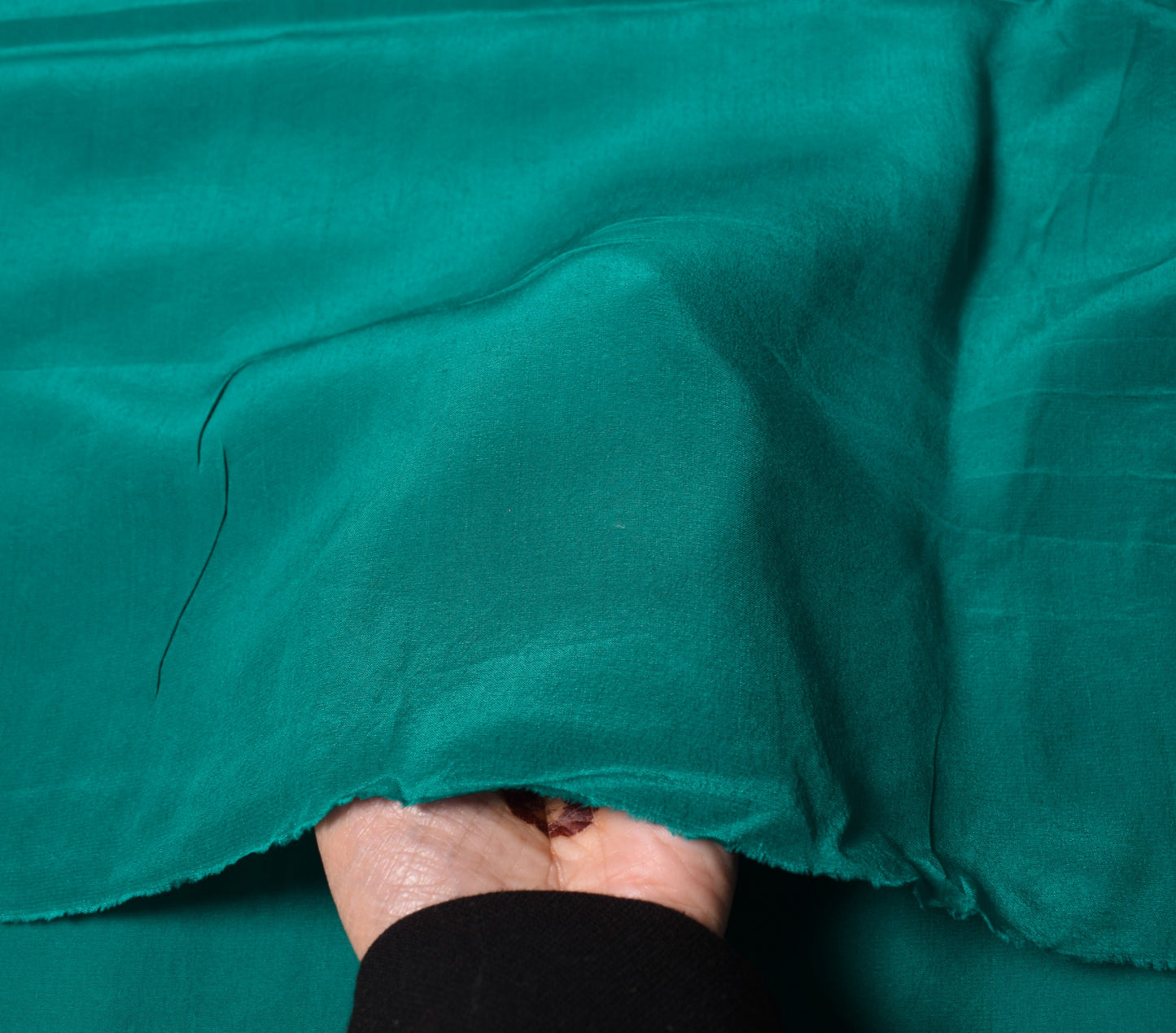 Sushila Vintage Teal Green Sari Remnant Scrap Pure Crepe Silk 4 Yds Craft Fabric