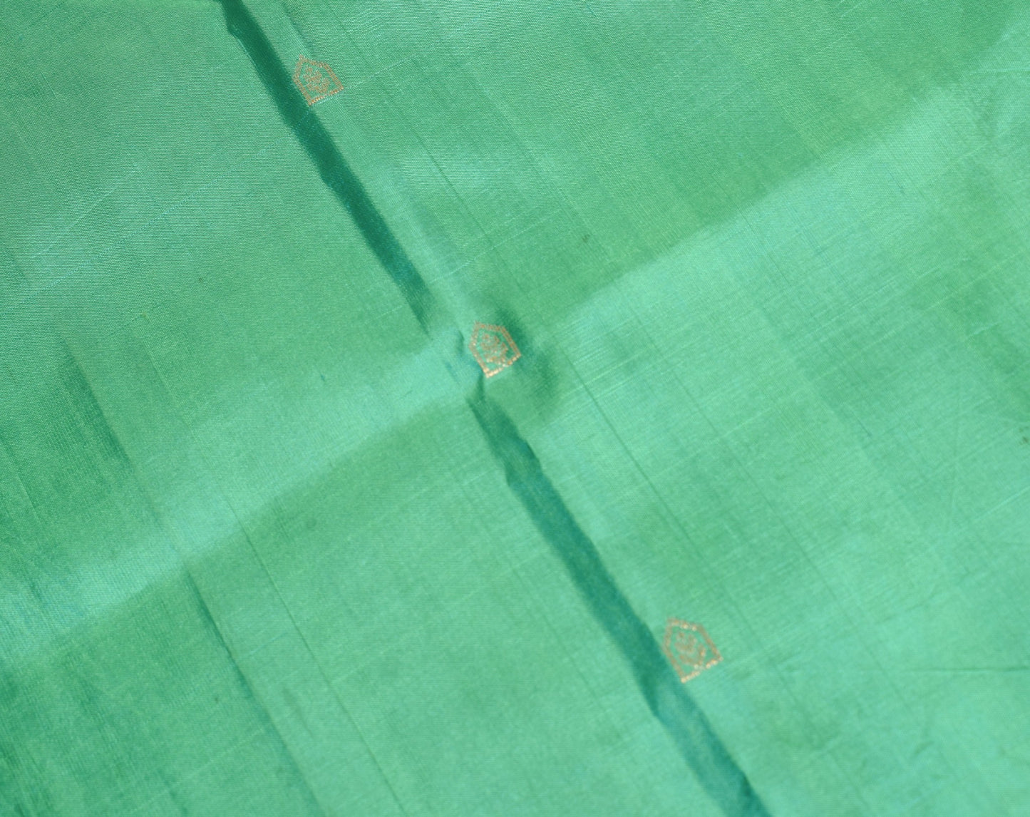 Sushila Vintage Aqua Green Sari Remnant Scrap Zari Woven Pure Silk Craft Fabric