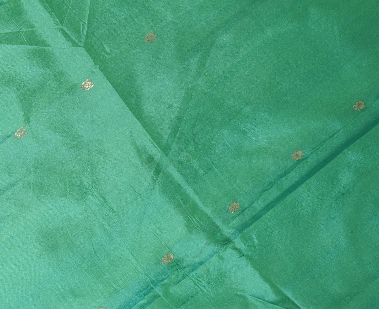 Sushila Vintage Aqua Green Sari Remnant Scrap Zari Woven Pure Silk Craft Fabric