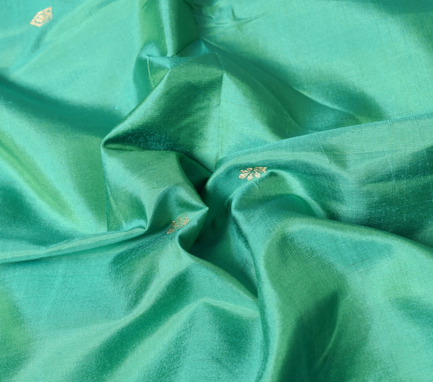 Sushila Vintage Aqua Green Sari Remnant Scrap Zari Woven Pure Silk Craft Fabric